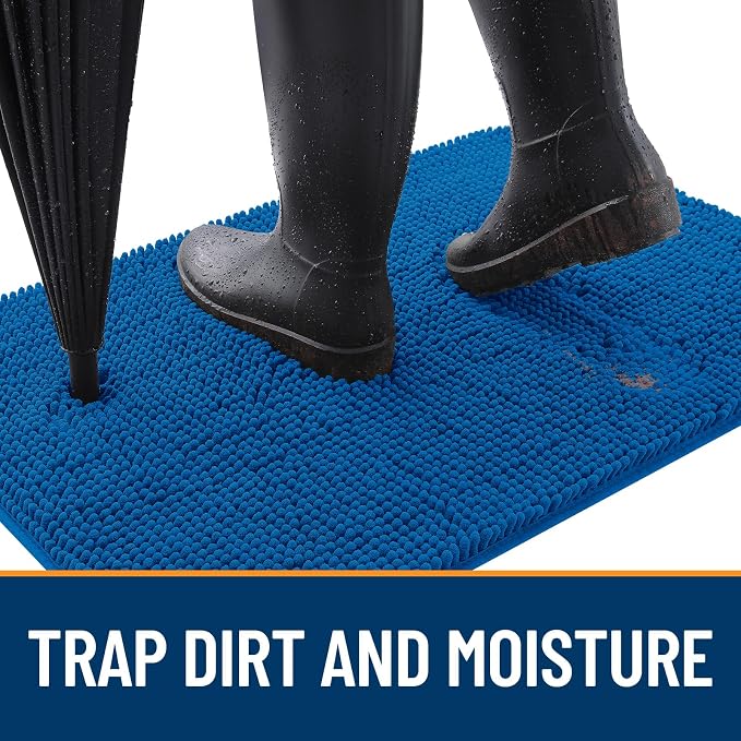 OLANLY Dog Door Mat for Muddy Paws 59x32, Absorbs Moisture and Dirt, Absorbent Non-Slip Washable Doormat, Quick Dry Chenille Mud Mat, Entry Indoor Entryway Carpet for Inside Floor, Deep Navy Blue - Image 2