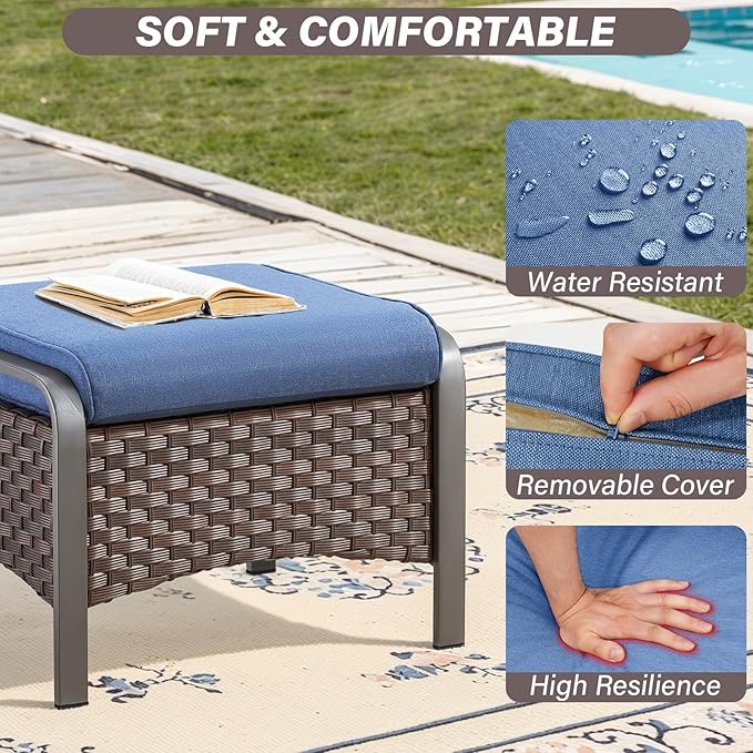 Belord 4 Pieces Patio Furniture Sets - Swivel Rocker Outdoor Chairs with Ottomans, All Weather Wicker Swivel Furniture Glider Seating Set for Porch Deck Sunroom Backyard