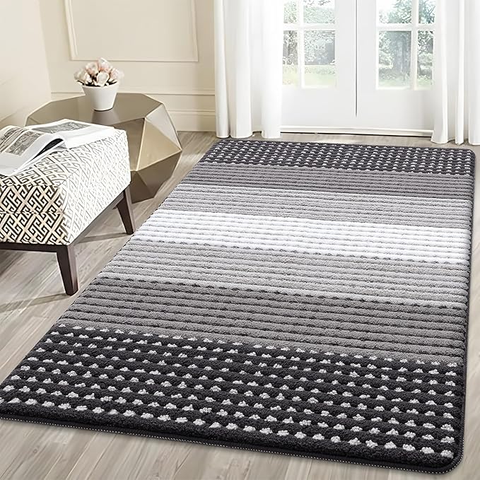 Kitinjoy Indoor Outdoor Door Mat, 59x36 Non-Slip Absorbent Dirt Trapper, Low-Profile Washable Inside Entrance Front Floor Mat, Sturdy Soft Entry Dotted Ombre Doormats for Entryway, Grey by Kitinjoy