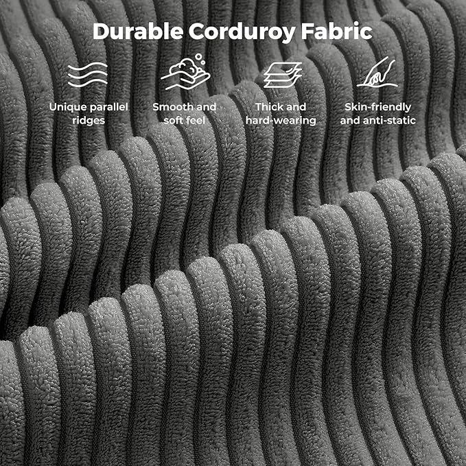 97" Dark Gray Corduroy Modular Sectional Sofa, L-Shaped Couch with Movable Ottoman & Spring Cushion, Deep Seat Modular Sofa for Living Room Bedroom Apartment