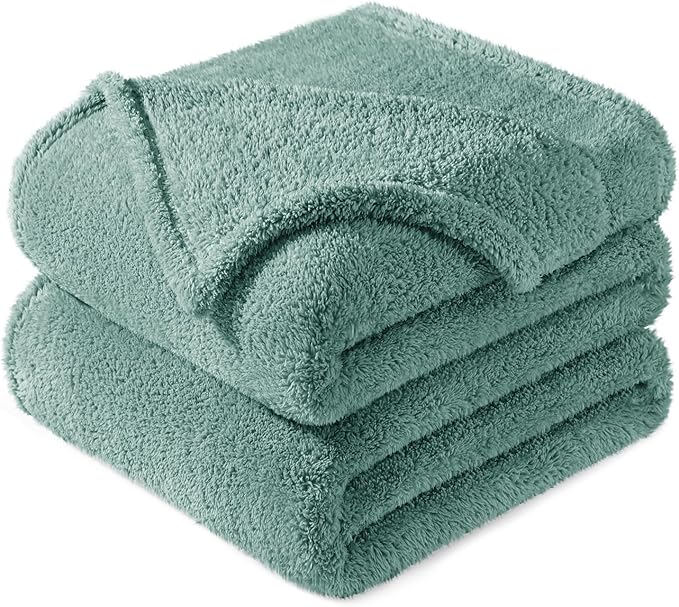 Exclusivo Mezcla King Size Blanket for Bed, Super Soft Velvet Plush Fleece Blankets, Fuzzy Cozy and Warm for Winter, 90x104 Inches, Celadon