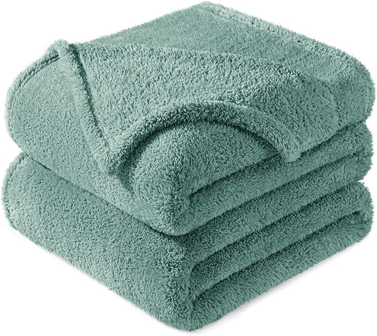 Exclusivo Mezcla King Size Blanket for Bed, Super Soft Velvet Plush Fleece Blankets, Fuzzy Cozy and Warm for Winter, 90x104 Inches, Celadon