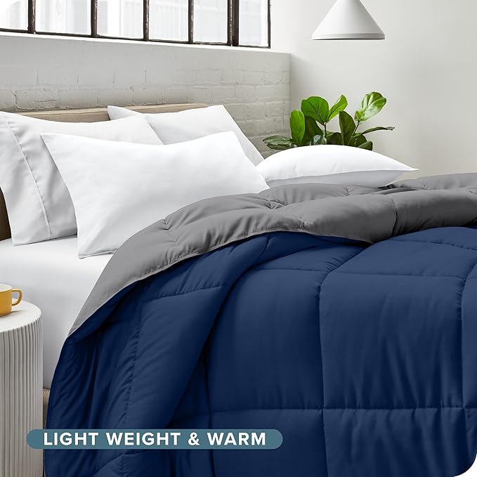 Bare Home California King Comforter - Reversible Colors - Goose Down Alternative - Ultra-Soft - Premium 1800 Series - All Season Warmth - Bedding Comforter (California King, Dark Blue/Grey)
