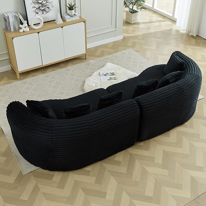 106-Inch Curved Boneless Sofa Couches Compressed 4-Seat Foam Couch for Living Room Bedroom, Boneless Modular Cloud Sofa Curved Floor Couch with 6 Pillows, No Assembly