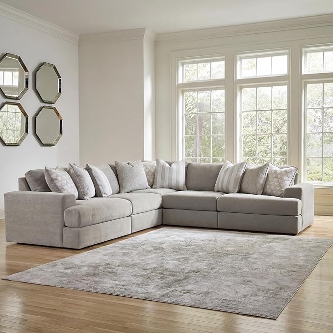 Signature Design by Ashley Casual Avaliyah L-Shape Symmetrical 5-Piece Sectional with Reversible Cushion and Armrest, Gray