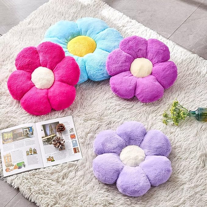 Kcvvcr Blue Flower Pillow, 17.7" Flower Shaped Plush Decorative Throw Pillow for Bed