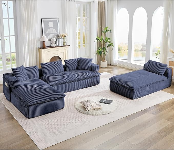 149" Oversized U Shaped Cloud Modular Sectional Sofa Boneless Couch with Double Chaise,Free Combination Convertible Floor Sofa Bed with Storage Pockets and Pillows | No Assembly
