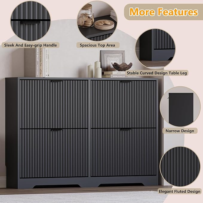 BORNOON Large Shoe Cabinet for Entryway, Shoe Rack Cabinet with 4 Flip Drawer and Adjustable Shelves for Small Apartment, Foyer - Image 4