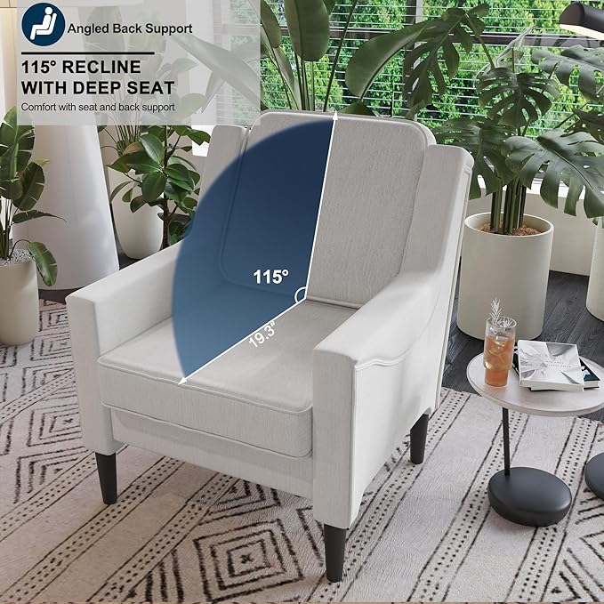 Ribilake Cream Accent Chair - High Back Upholstered Armchair, Comfy Living Room Arm Chair, Reading Accent Chairs for Bedroom, Apartment, Office, Single Sofa with Wood Legs