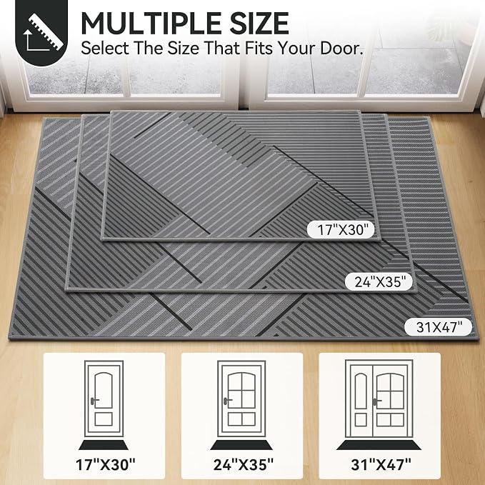 Front Door Mat 31''x47'', Non Slip Absorbent Dirt Resist Washable Low-Profile Indoor Doormat, Easy Clean Welcome Entryway Door Mats, Grey - Image 7