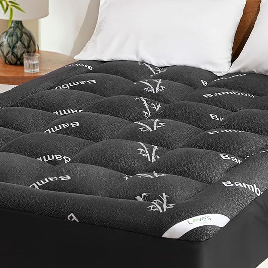 Love's cabin King Mattress Topper Viscose Derived from Bamboo, Thick Pillow Top Mattress Pad with Stretchable Pockets for 8"-20" Mattress, Breathable Cooling Mattress Topper for Hot Sleepers, Black