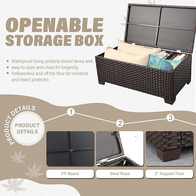6 Pieces Patio Outdoor Furniture Outdoor Conversation Sets Wicker Sofa Set with Outdoor Couch Patio Chairs Storage Coffee Table Khaki Cushions Waterproof Covers