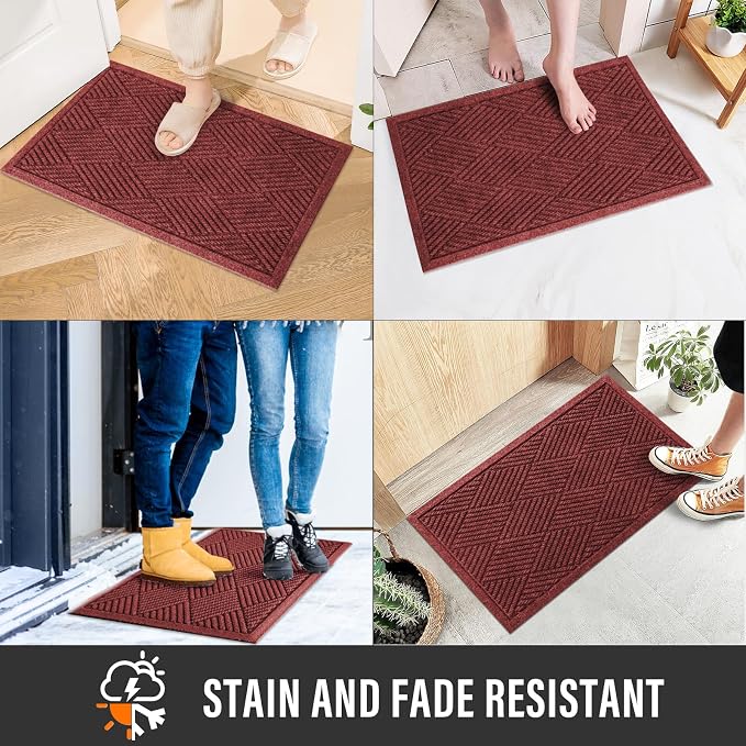HIYARD Durable Front Door Mat, Absorbent Muddy Dirt Resist Welcome Door Mats Outdoor Indoor, Stain and Fade Resistant, Non-Slip Rubber Backing Low Profile Doormat for Entryway, 72×24, Red - Image 5