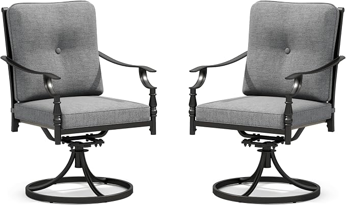 Sophia & William Outdoor Patio Swivel Dining Chairs Set of 2, Heavy Duty Patio Dining Chairs with Thickened Cushions, Wrought Iron Deck Chairs for Backyard, Poolside, Balcony and Garden by SophiaWilliam