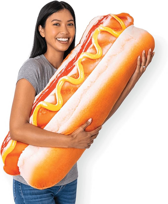 Much Comfort 39" 3D Supreme Hot Dog Throw Pillow - Made with Super Soft, Ultra Premium Fabric - Cute, Comfortable, Plush Stuffed Body Cushion for Home Decor - Best Funny Gift for Meat Lovers - X-Large