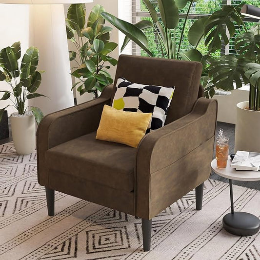 Ribilake Brown Accent Chair - Upholstered Armchair with Side Pockets, Comfy Living Room Arm Chair, Faux Leather Reading Accent Chairs for Bedroom, Living Room, Apartment, Office