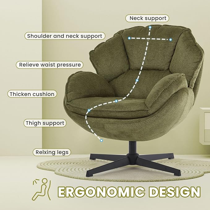 IWMH Swivel Accent Chair for Living Room, Upholstered Armchair with Metal Legs, Lounge Sofa Chair, Comfy Leisure Chairs for Bedroom Reading (Green)