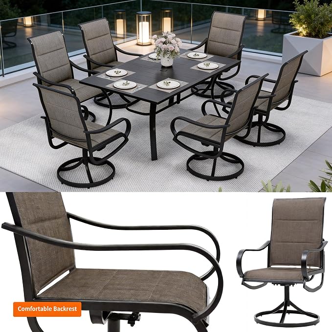 DWVO 4 Set Outdoor Swivel Chairs Padded, Premium Patio Swivel Chairs with Cushioned High Back & Heavy Duty Frame, All Weather Outdoor Swivel Chairs Set of 4 for Porch Lawn Patio, Brown - Image 9