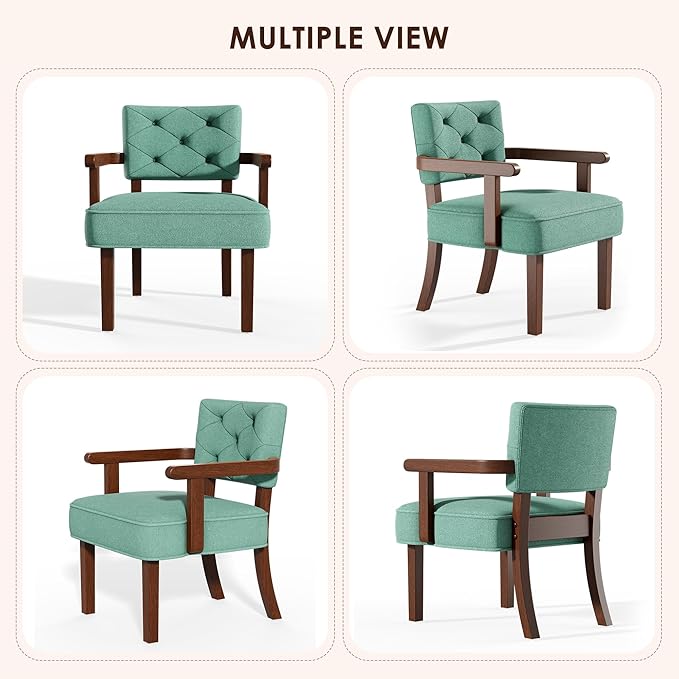 Versatile Accent Chair, Small Side Arm Chair,Mid Century Oversize Armchair,Upholstered Wooden Accent Chairs,Tufted Back,Armrest,Cushion, for Office,Waiting/Reading/Living Room, Green