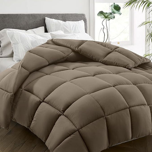 HYLEORY All Season King Size Bed Comforter - Cooling Down Alternative Quilted Duvet Insert with Corner Tabs - Winter Warm - Machine Washable - Taupe