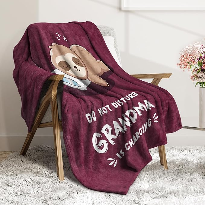 Funny Gifts for Grandma Mothers Day, Grandmas Birthday Gift from Grandkids, Grandma is Charging Sloth Blanket, Grandmas Gifts for Christmas, Soft Sloth Blanket for Grandmother 60" x 50"