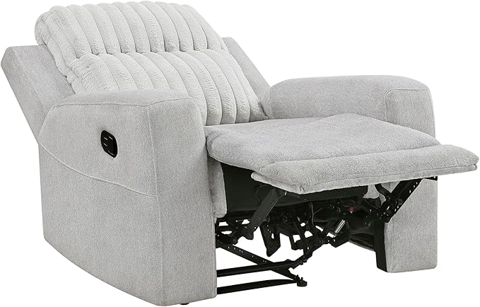 Lexicon Modern Recliner Chair for Living Room, Manual Wall Hugger Textured Microfiber Reclining Chair, Plush Corduroy Channel Seat Back, Manual Recliner, Light Gray
