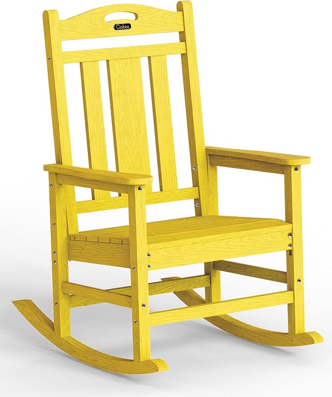 Ciokea Oversized Outdoor Rocking Chair, 380lbs Heavy-Duty Large Patio Rocker, Weather Resistant & Anti-Fade Porch Chair, High Back Cozy Rocking Chair for Outside, Fire Pit, Deck, Garden, Citron Yellow by CIOKEA