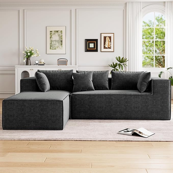 GarveeHome Modular Sectional Couches for Living Room, Cloud Sectional Couch with Deep Seat, 106.7 in Modular L-Shape Sofa with Chaise, Upholstered Couches for Bedroom, Chenille Dark Gray