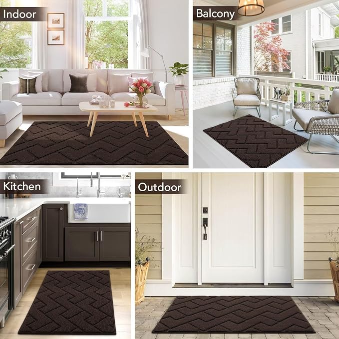 hicorfe Indoor Doormat, Welcome Door mat, Non Slip Door Mats 20"x31.5" Absorbent Resist Dirt Entrance Inside Floor Mats for Entryway Washable Low-Profile(Coffee) - Image 8