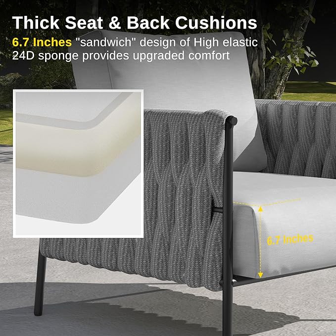 East Oak 3-Piece Patio Furniture Set | Life Chatter 4-Seat Outdoor Furniture | Sectional Sofa Set with Round Coffee Table | Deep Seating Sofa with Thick & Washable Cushions | Chestnut & Apricot