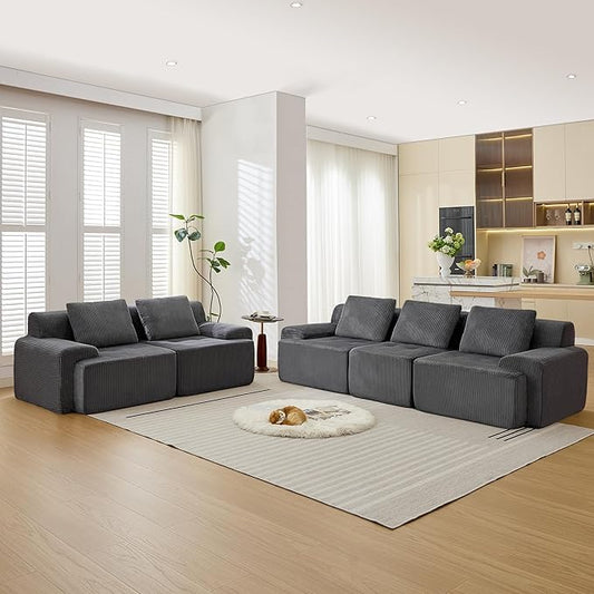 Modular Sectional Sofa, 6 Seat Modular Couch, Modular Sofa with Deep Seat and Detachable Pillow (Grey, Rowshape 2 Side)