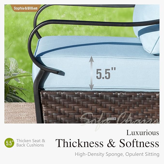 Sophia & William Patio Furniture Set, 5 Piece Metal Outdoor Conversation Set with 3-Seater Outdoor Couch, 2 Sofa Chairs, 1 Loveseat,1 Coffee Table for Outdoor Seating, Backyard, Porch(Blue)