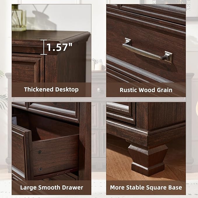 SAVOR LIFE Farmhouse Dresser and Nightstand Sets 3 Piece, 5/7 Drawer Dresser & 2 Drawer Nightstand Set, Rustic Wood Bedroom Furniture Set for Home, Bedroom, Hallway, Walnut