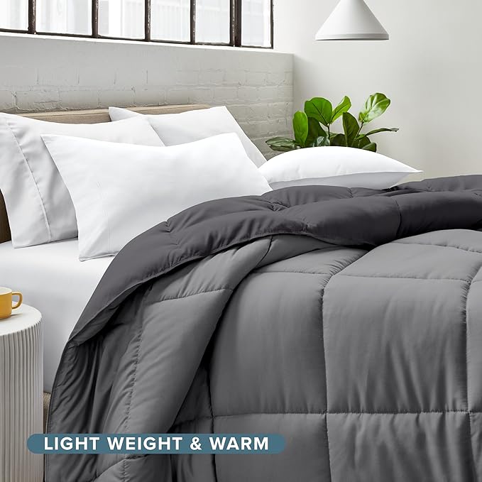 Bare Home Queen Comforter - Reversible Colors - Goose Down Alternative - Ultra-Soft - Premium 1800 Series - All Season Warmth - Bedding Comforter (Queen, Grey/Forged Iron Grey)