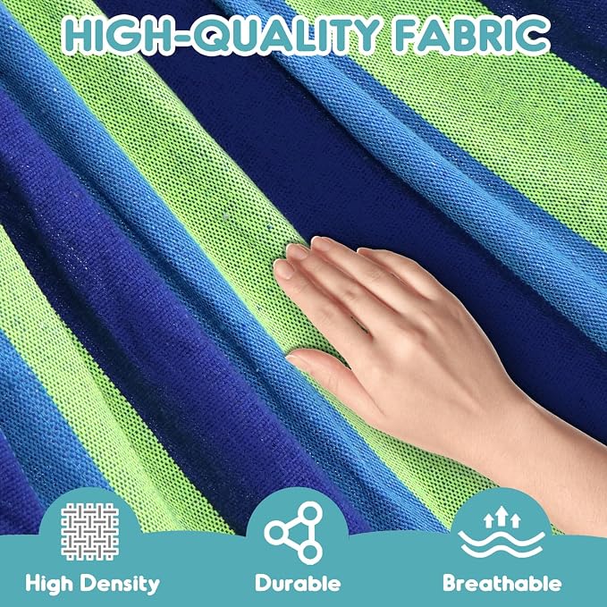Anyoo Garden Cotton Hammock Comfortable Fabric Hammock with Spreader Bar Sturdy Hammocks Up to 450lbs Portable Lightweight Hammocks with Travel Bag for Camping Outdoor/Indoor Patio Backyard - Image 3