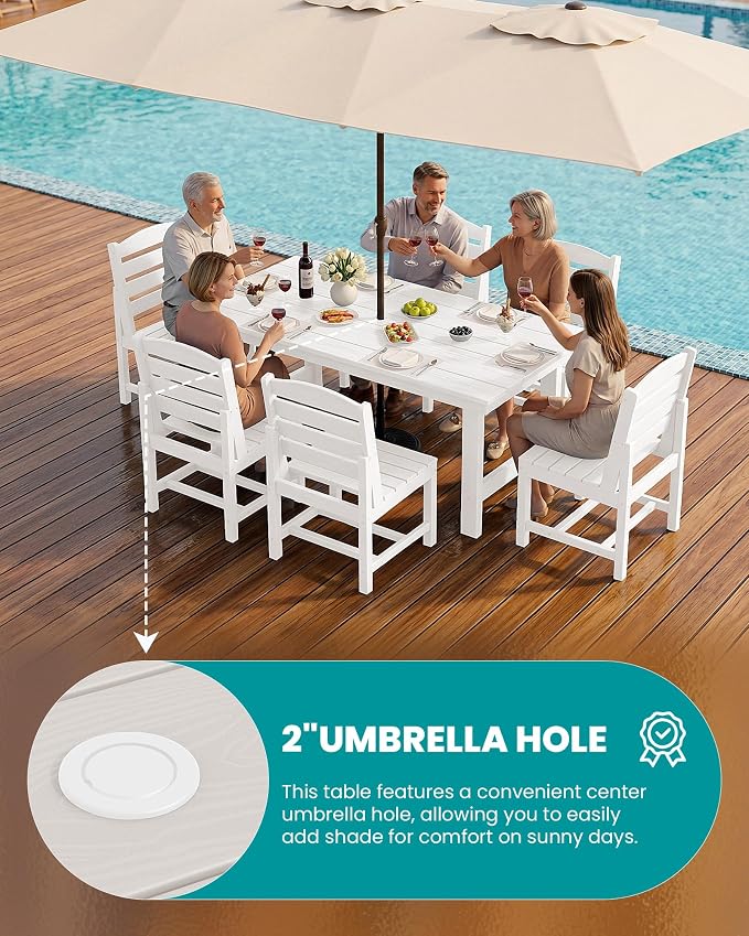 SERWALL Patio Dining Sets for 10 Person, HDPE Dining Set with 2 Tables, 8 Armless Chairs and 2 Armed Dining Chairs, White - Image 2