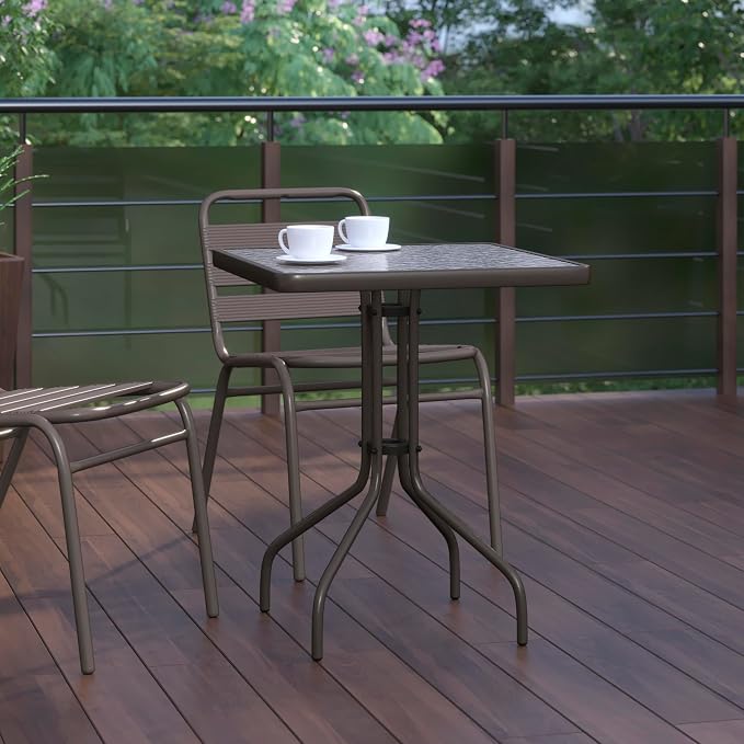 Flash Furniture Barker 23.5'' Square Indoor/Outdoor Tempered Glass Metal Frame Side Table, Bronze - Image 7