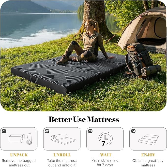 Tri Folding Mattress King Size - Foldable Mattress Trifold Memory Foam Mat with Washable Cover, Handle & Non-Slip Bottom Portable Foldable Floor Sofa Bed for Travel Camping Guest - 6 Inch, 80"x76"x6"