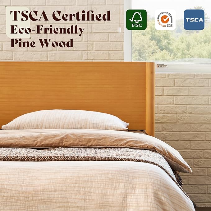 AMERLIFE 3 Piece Bedroom Set Includes Solid Wood King Platform Bed Frame with Headboard and 2 Nightstands with Spindle-Turned Legs, Mid Century Modern Bedroom Furniture, Natural