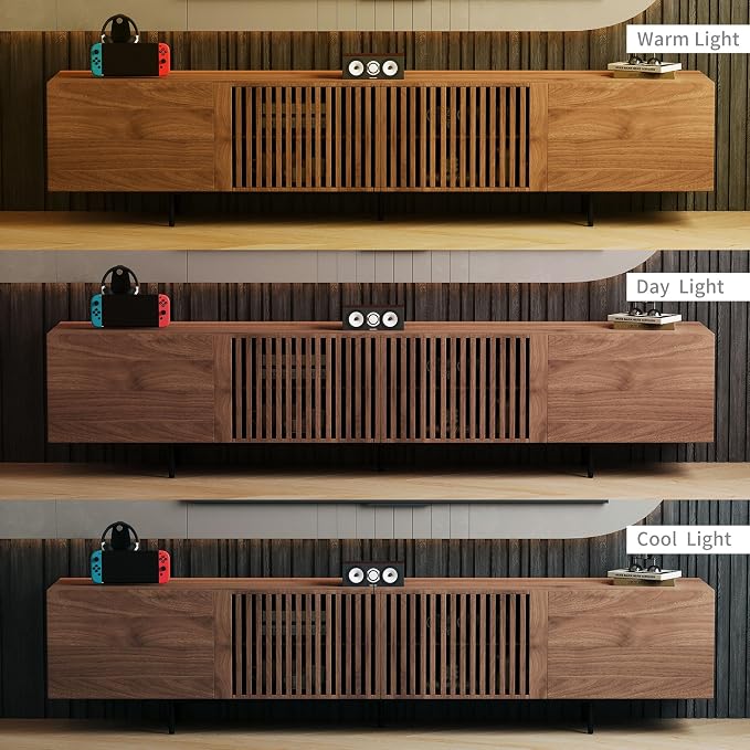 94.48" Mid-Century Modern TV Stand, Walnut Media Console with 4 Storage Cabinets, Entertainment Center for TVs up to 100 Inches, Ideal for Living Room or Bedroom - Image 8