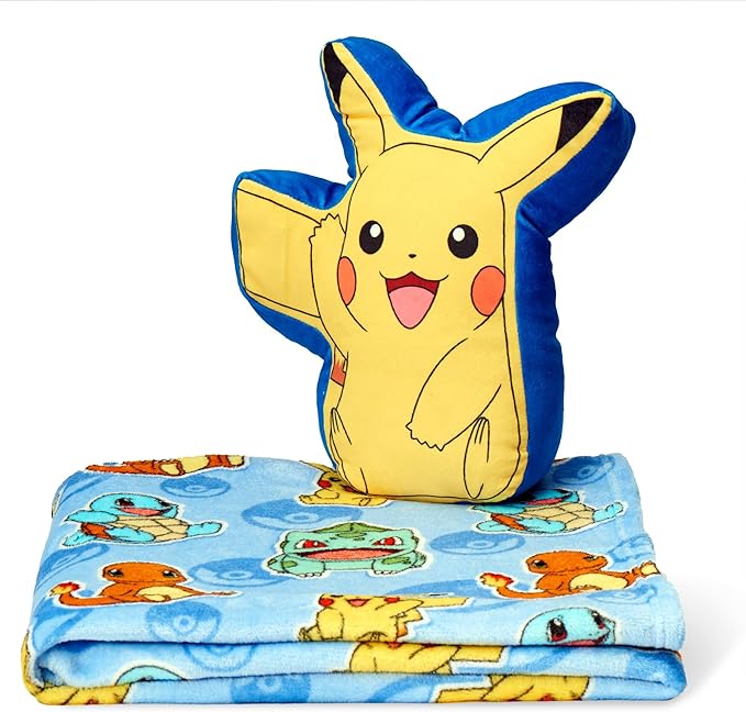 Northwest Pokemon Blanket and Hugger Set, Cute Pikachu, Super Soft Silk Touch Throw, 50x60 Inches