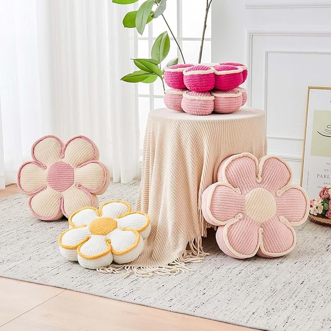 Kcvvcr Flower Pillow, Soft Flower Decorative Throw Pillow, Cute Daisy Flower Shaped Seating Floor Cushion Room D??cor Plush Pillows for Sofa Couch Bed (13.7 Inch, Pink)