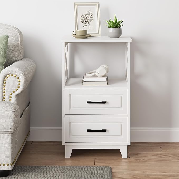 RoyalCraft 30" Tall Nightstand, Modern Painted Bedside Table with 2 Drawers and Open Shelf, Wood Side Table for Bedroom, Home Office, White-Open Shelf Above, Set of 1 - Image 8