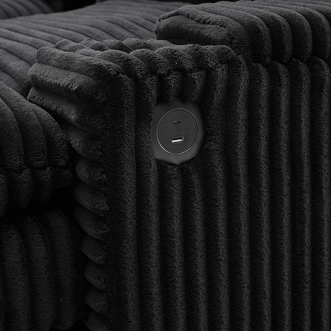 Modular Sectional Sofa Convertible Loveseat Couch,2-Seater Deep Seat Loveseat Sofas Fluffy Corduroy Cloud Couches with Movable Ottoman, Storage Armrest,USB Ports, Cup Holders