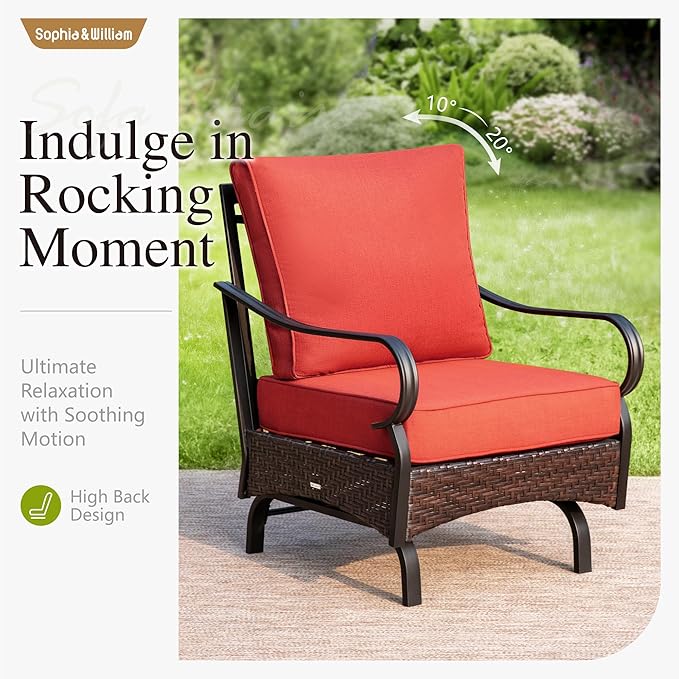 Sophia & William Patio Furniture Set, 5PCS Metal Outdoor Conversation Set with 3-Seater Outdoor Couch, 2 Sofa Chairs, 1 Loveseat,1 Coffee Table for Outdoor Seating, Backyard, Porch(Red)