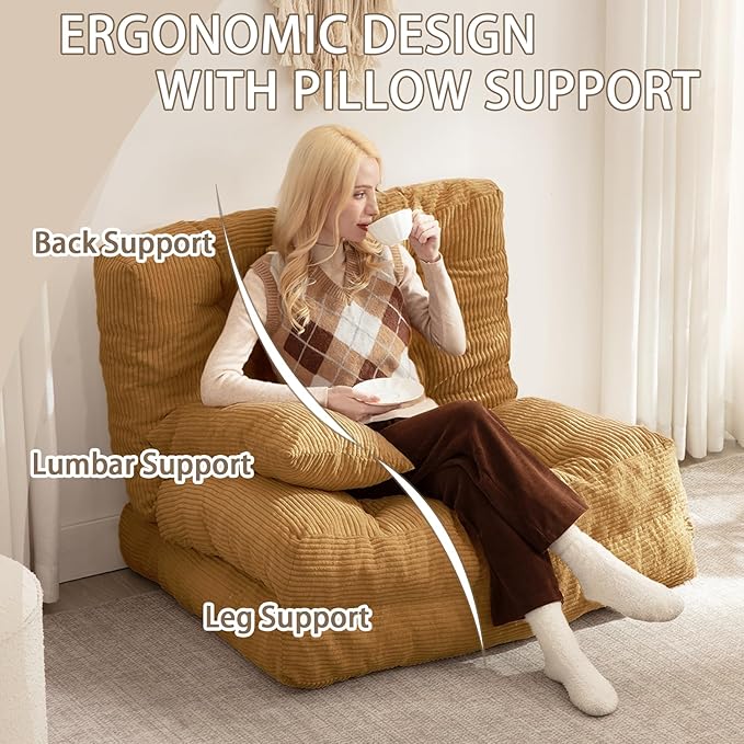 Folding Sofa Bed, Convertible Sleeper Chair with Pillow Foldable Mattress with Back Support, Portable Fold Out Chair Bed Comfy Floor Sofa Lounge for Living Room Bedroom, Yellow Twin 80x39 Inch