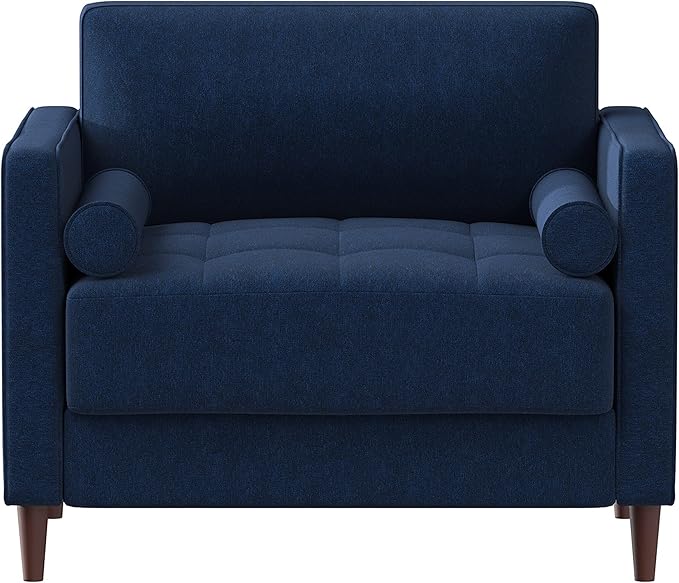 Studio Living® Lexington 39.4" Arm Chair, Mid-Century Modern, Pocket Coil Comfort, Easy Assembly, Woven Fabric, Navy Blue
