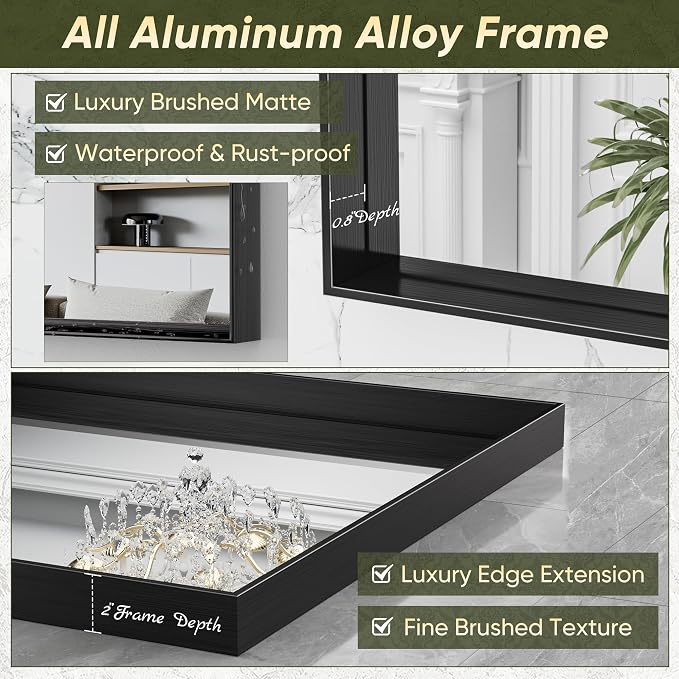 Suidia Bathroom Mirror, 24" x 36" Wall Mirror Metal Framed, Bathroom Vanity Mirror for Living Room Bedroom Bathroom Entryway, Black, Rect Corner Style - Image 6