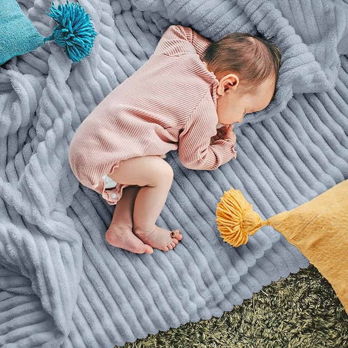DISSA Fleece Blanket Throw Size ?€? 51x63, Grey ?€? Soft, Plush, Fluffy, Fuzzy, Warm, Cozy ?€? Perfect Throw for Couch, Bed, Sofa - with Pompom Fringe - Flannel Blanket Throw Blanket