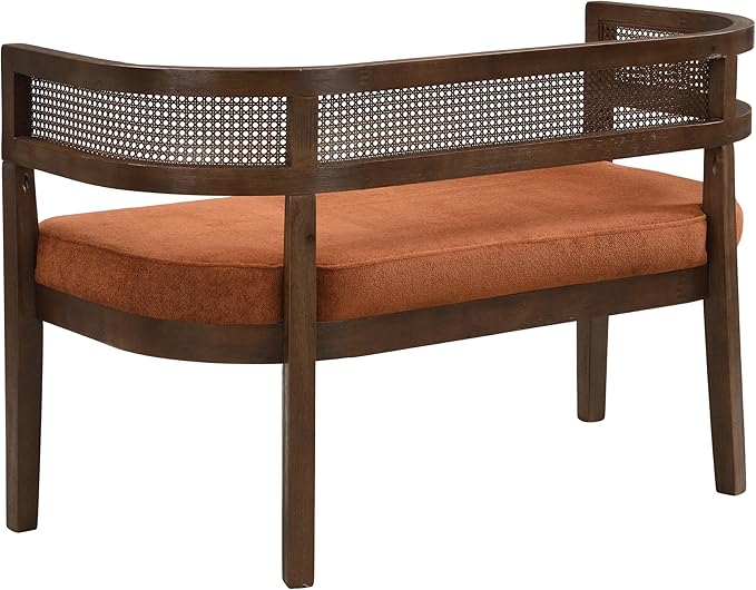 Christopher Knight Home Xiza Modern Fabric Upholstered Loveseat Sofa with Rubberwood Frame, Comfy 2-Seater Sofa Couch and Rattan Backrest, Love Seat Couches for Living Room, Dark Orange + Walnut